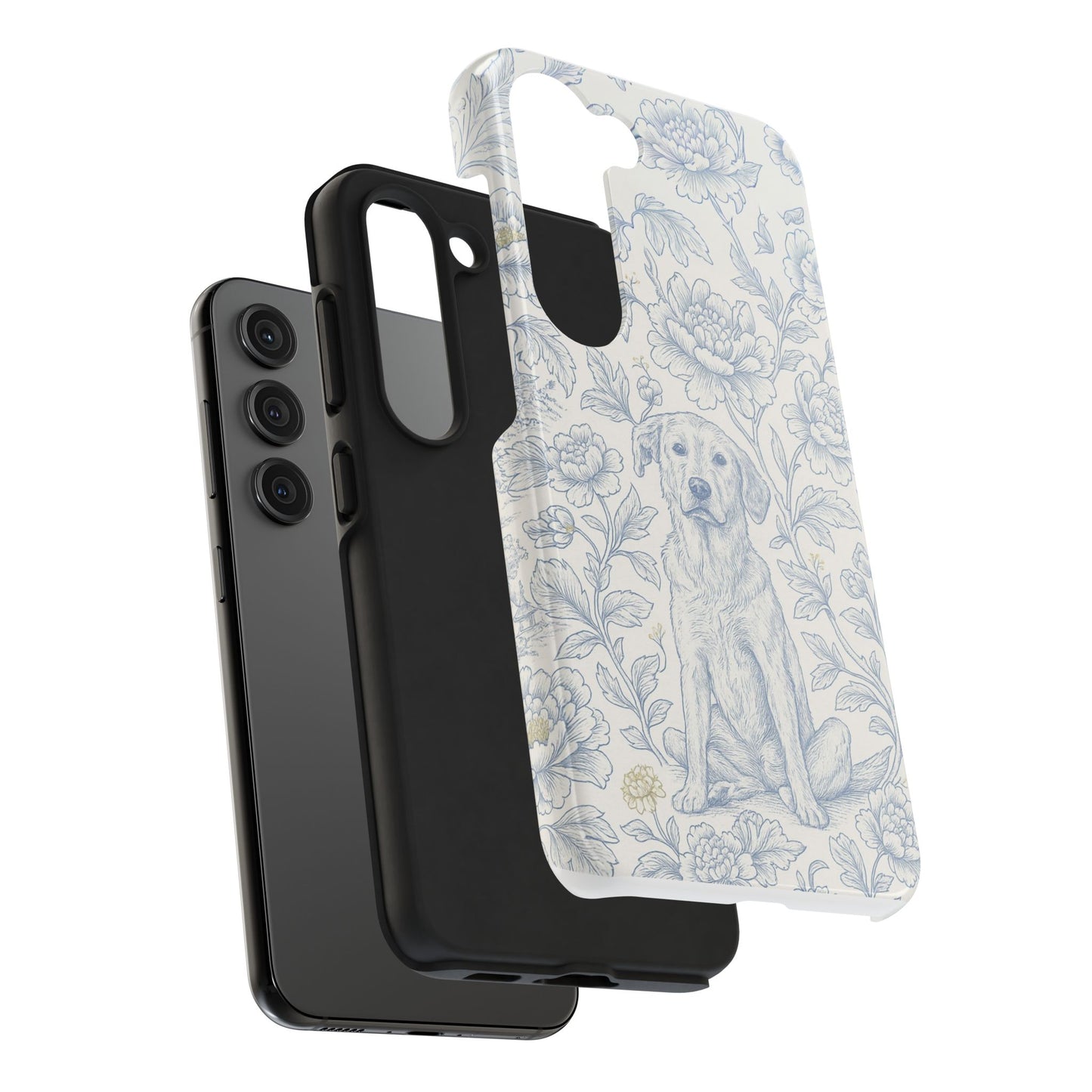 Phone Case - Custom Chinoiserie Dog Artwork in Blue and White
