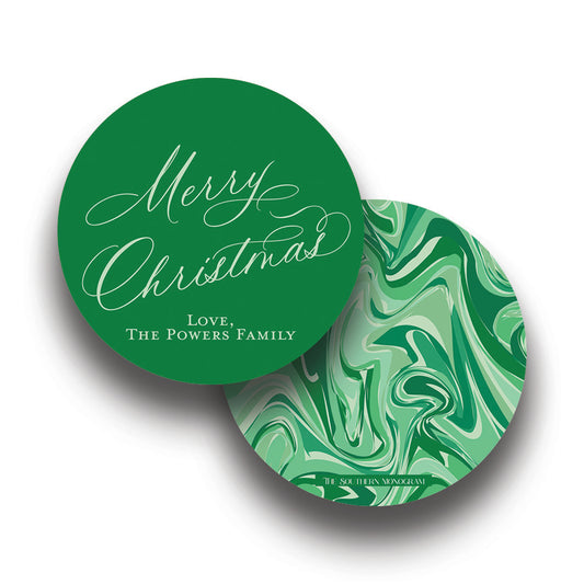 Emerald Marble Round Gift Tags