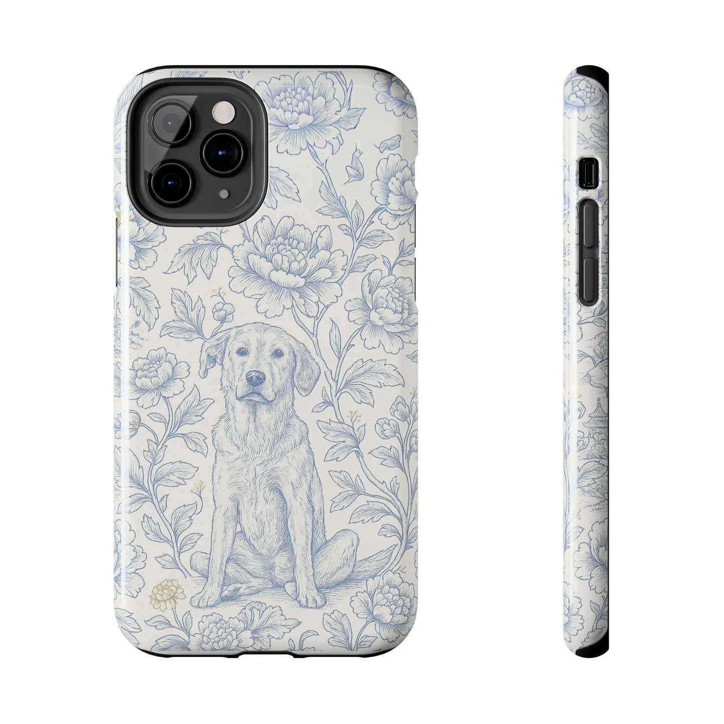 Phone Case - Custom Chinoiserie Dog Artwork in Blue and White