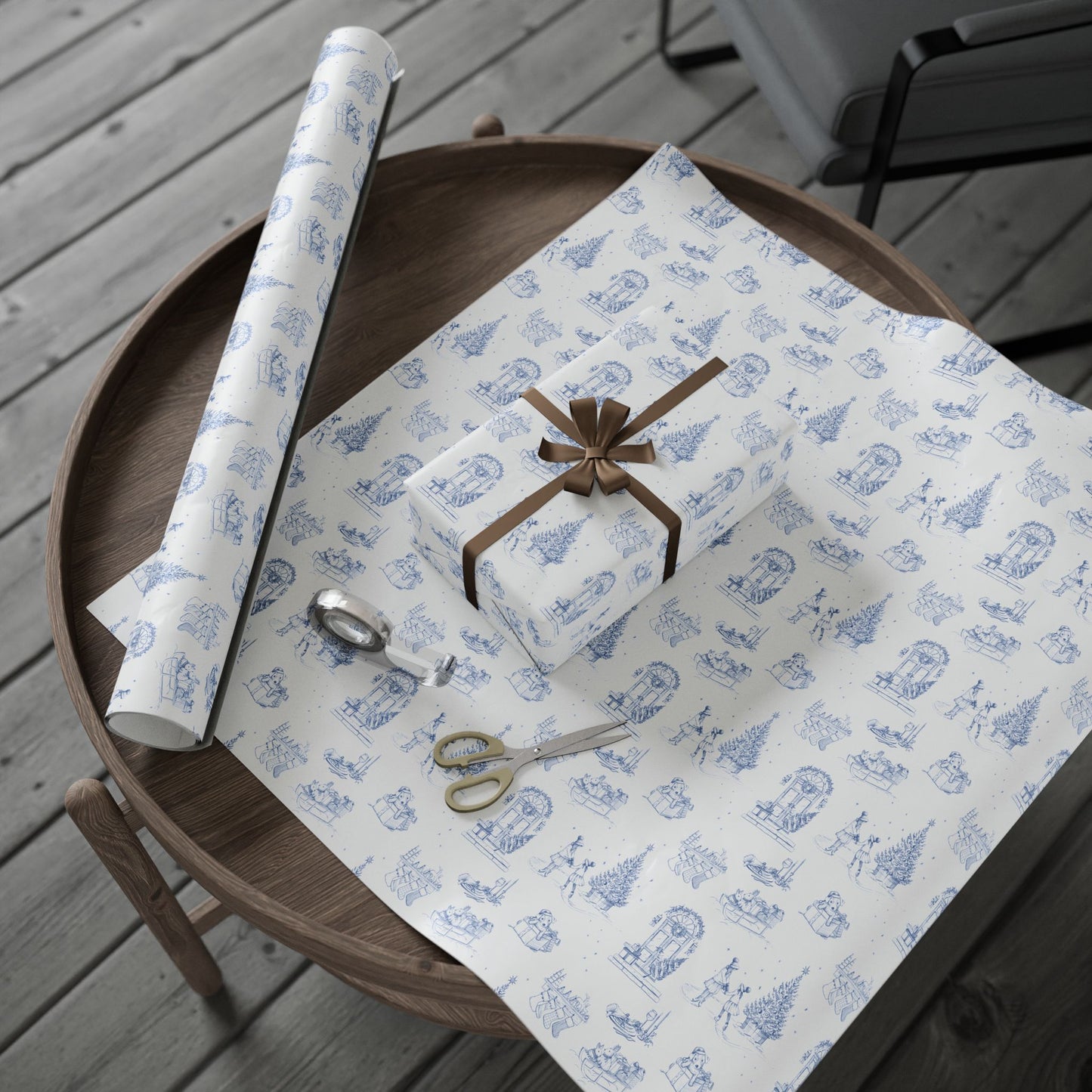 Blue Christmas Toile Wrapping Paper