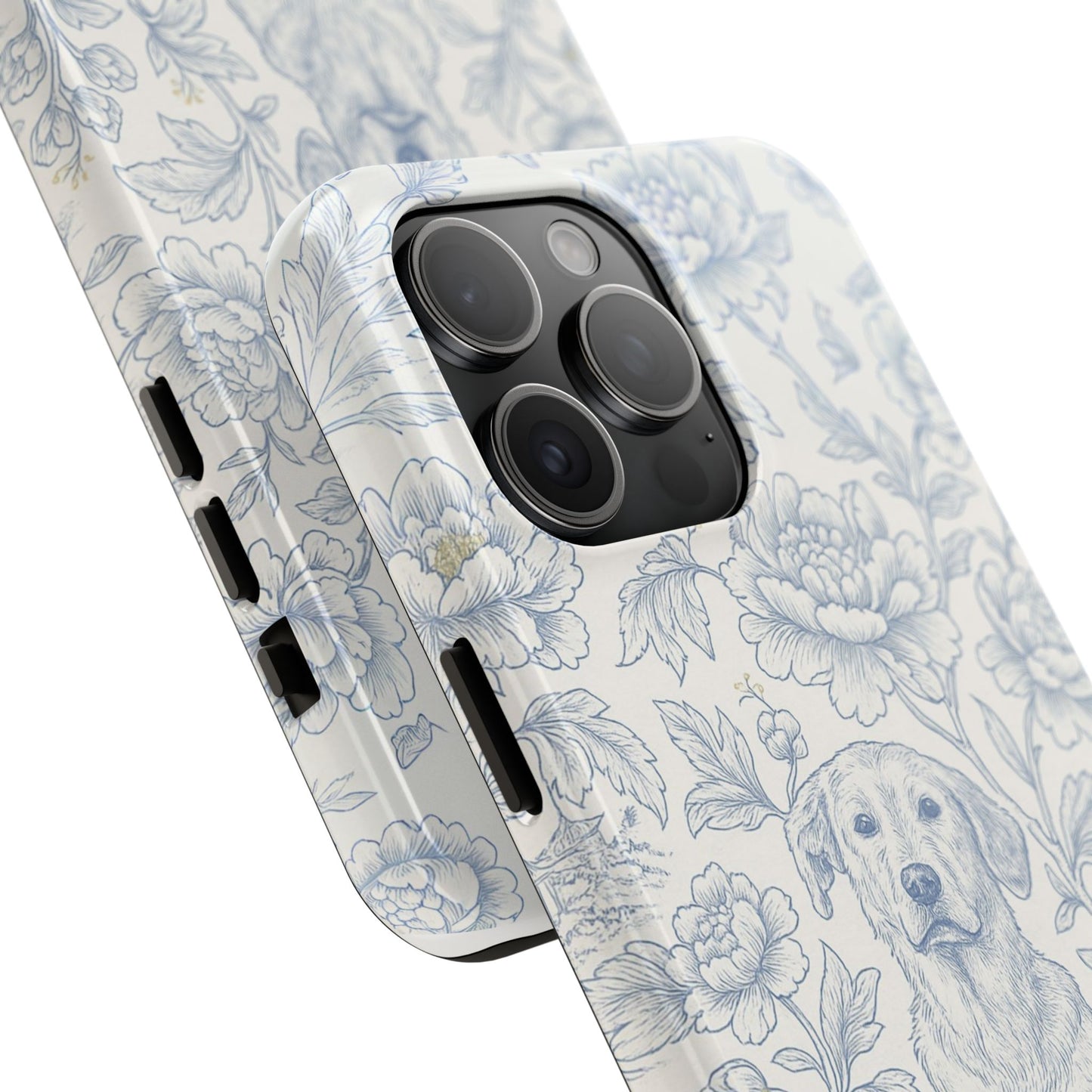 Phone Case - Custom Chinoiserie Dog Artwork in Blue and White