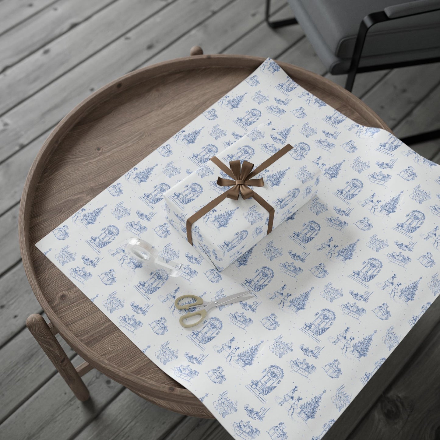 Blue Christmas Toile Wrapping Paper