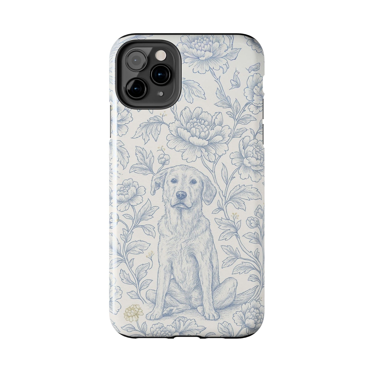 Phone Case - Custom Chinoiserie Dog Artwork in Blue and White