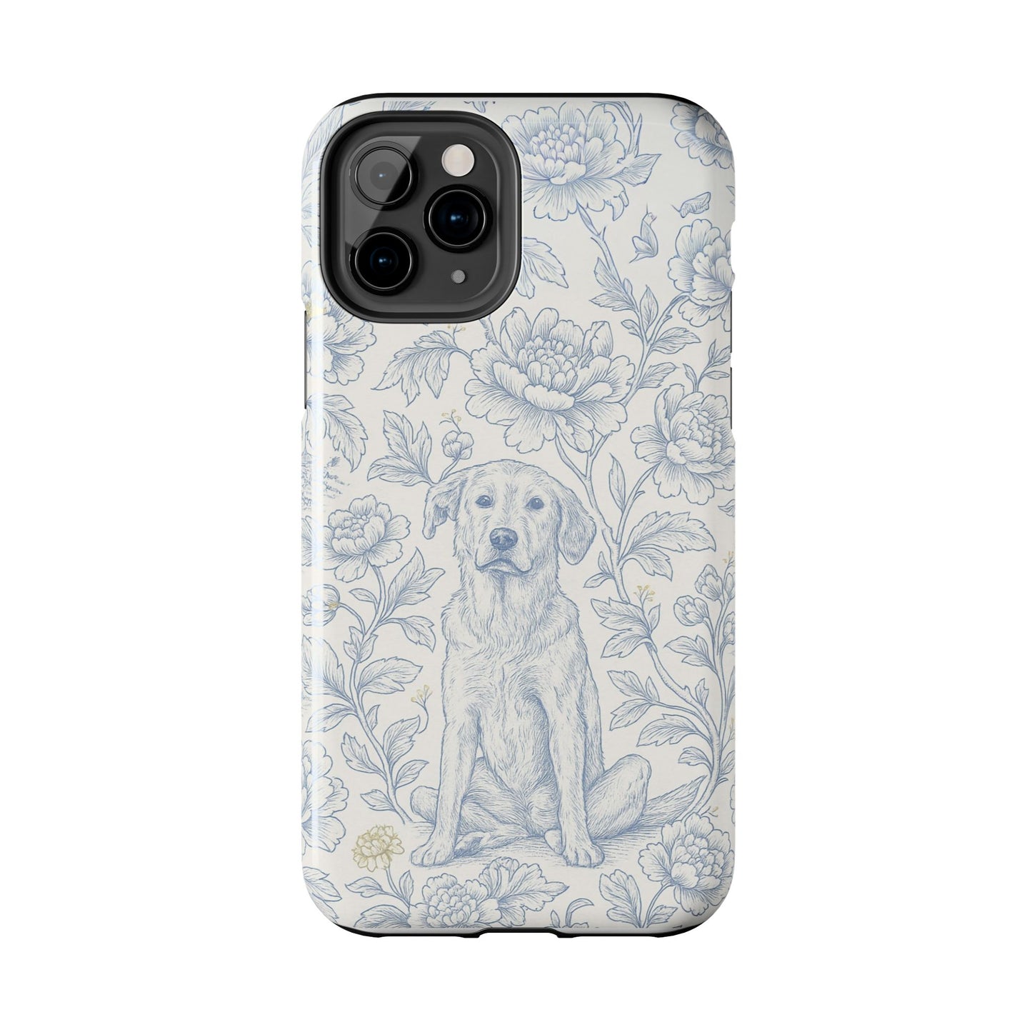 Phone Case - Custom Chinoiserie Dog Artwork in Blue and White