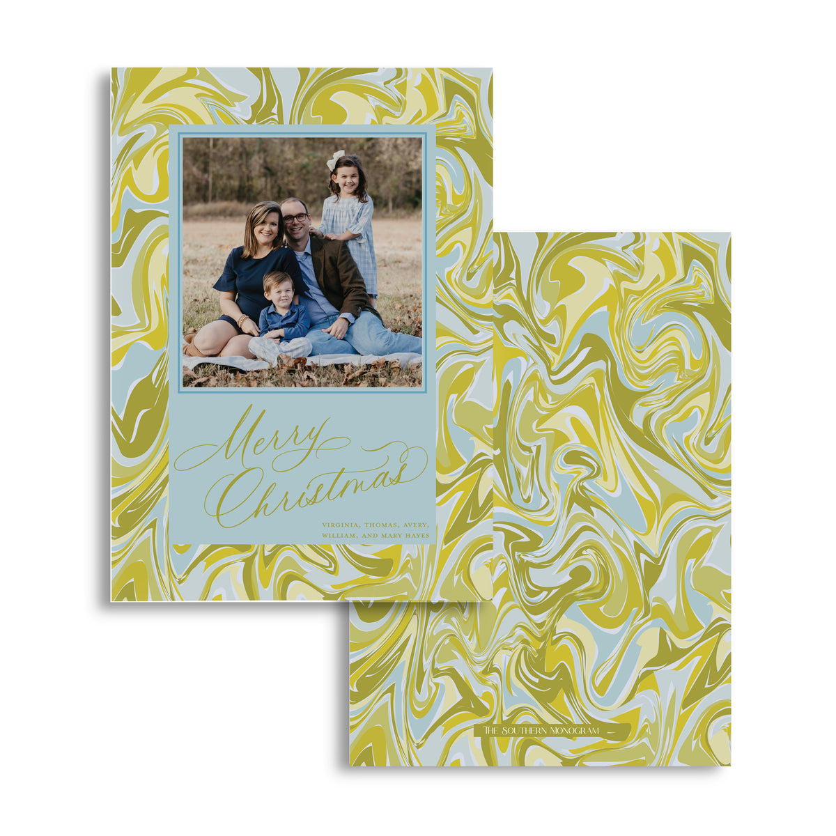 Ocean Moss Marble Holiday Card