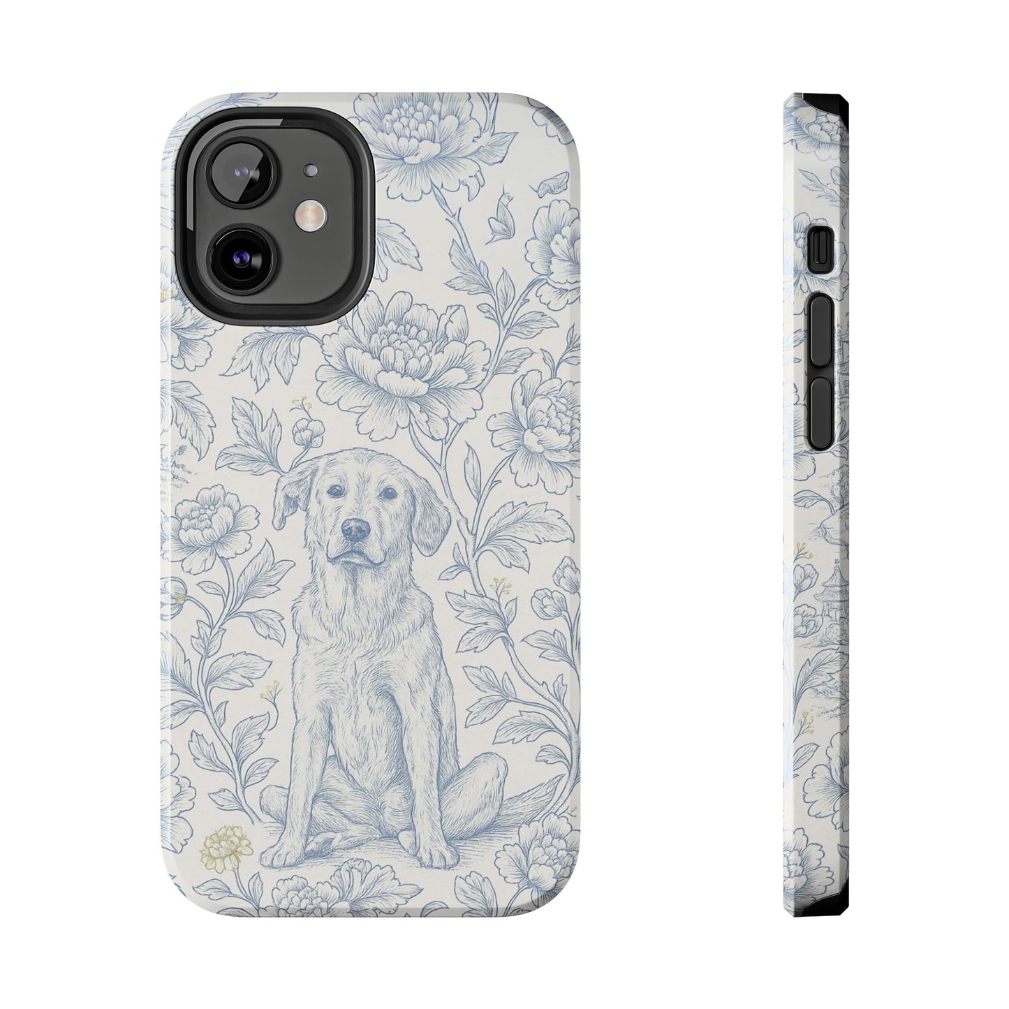 Phone Case - Custom Chinoiserie Dog Artwork in Blue and White
