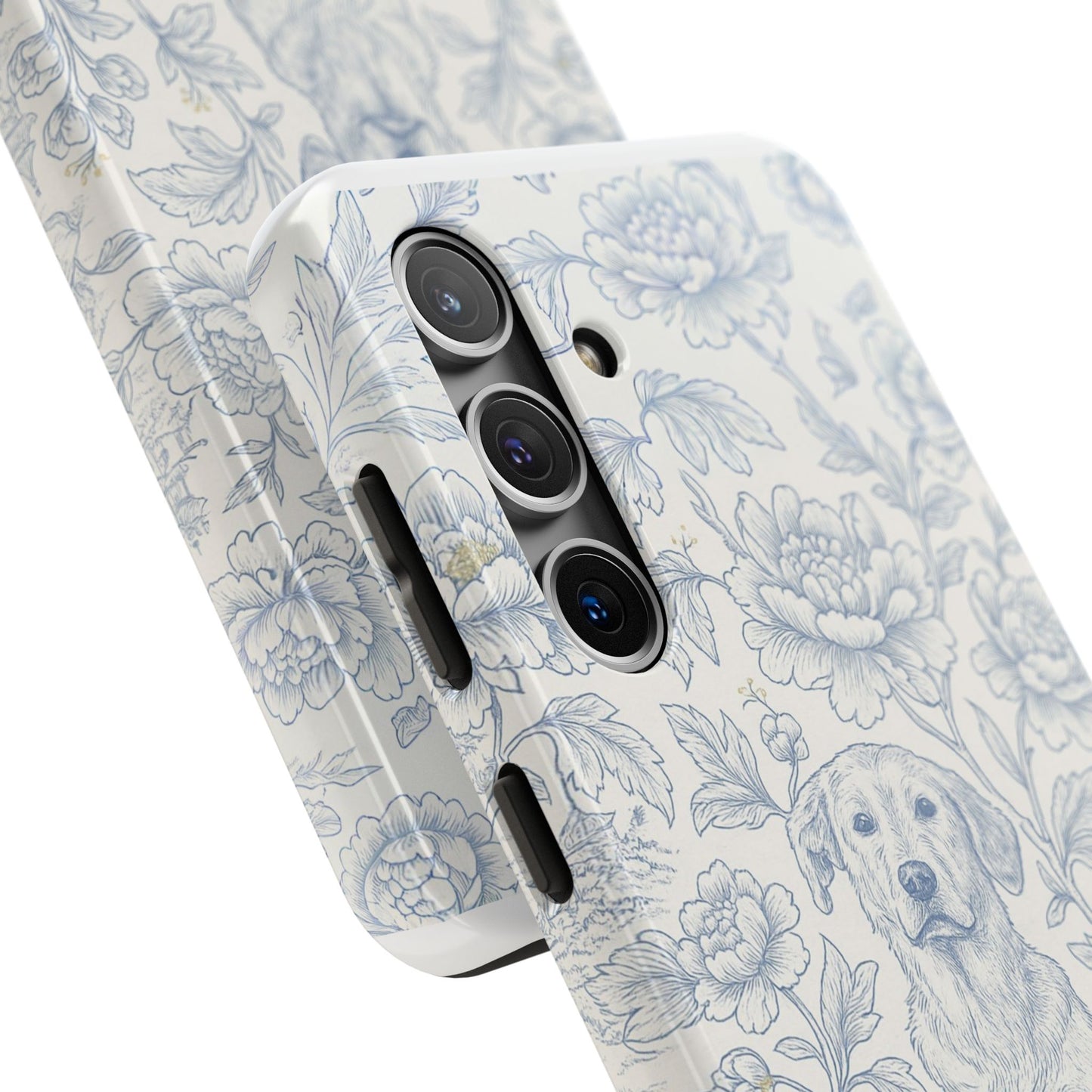 Phone Case - Custom Chinoiserie Dog Artwork in Blue and White