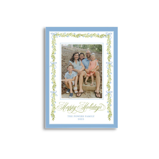 Garland & Bows Blue Holiday Card