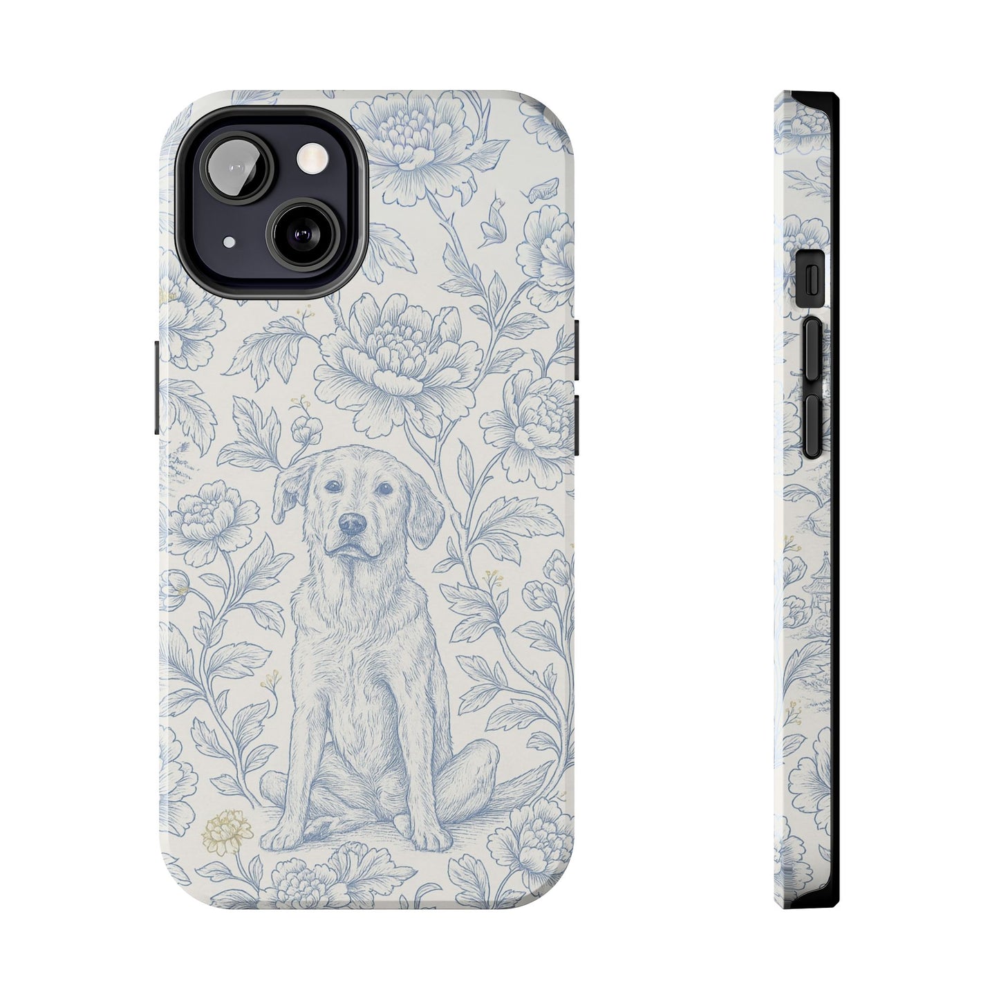 Phone Case - Custom Chinoiserie Dog Artwork in Blue and White