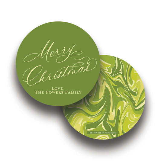 Lime Green Marble Round Gift Tags