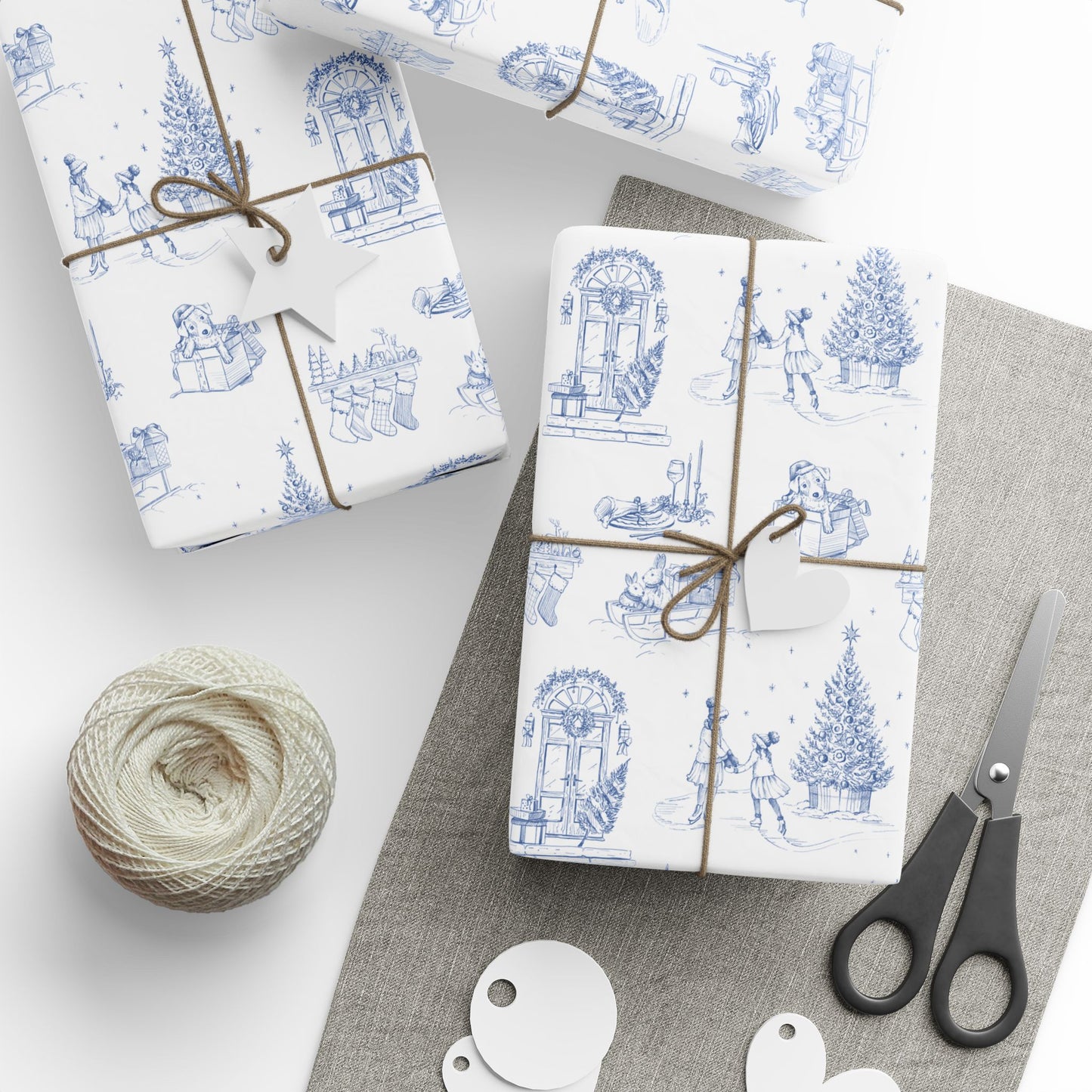 Blue Christmas Toile Wrapping Paper