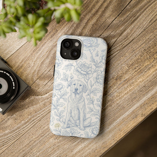 Phone Case - Custom Chinoiserie Dog Artwork in Blue and White
