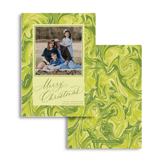Lime Green Marble Holiday Card