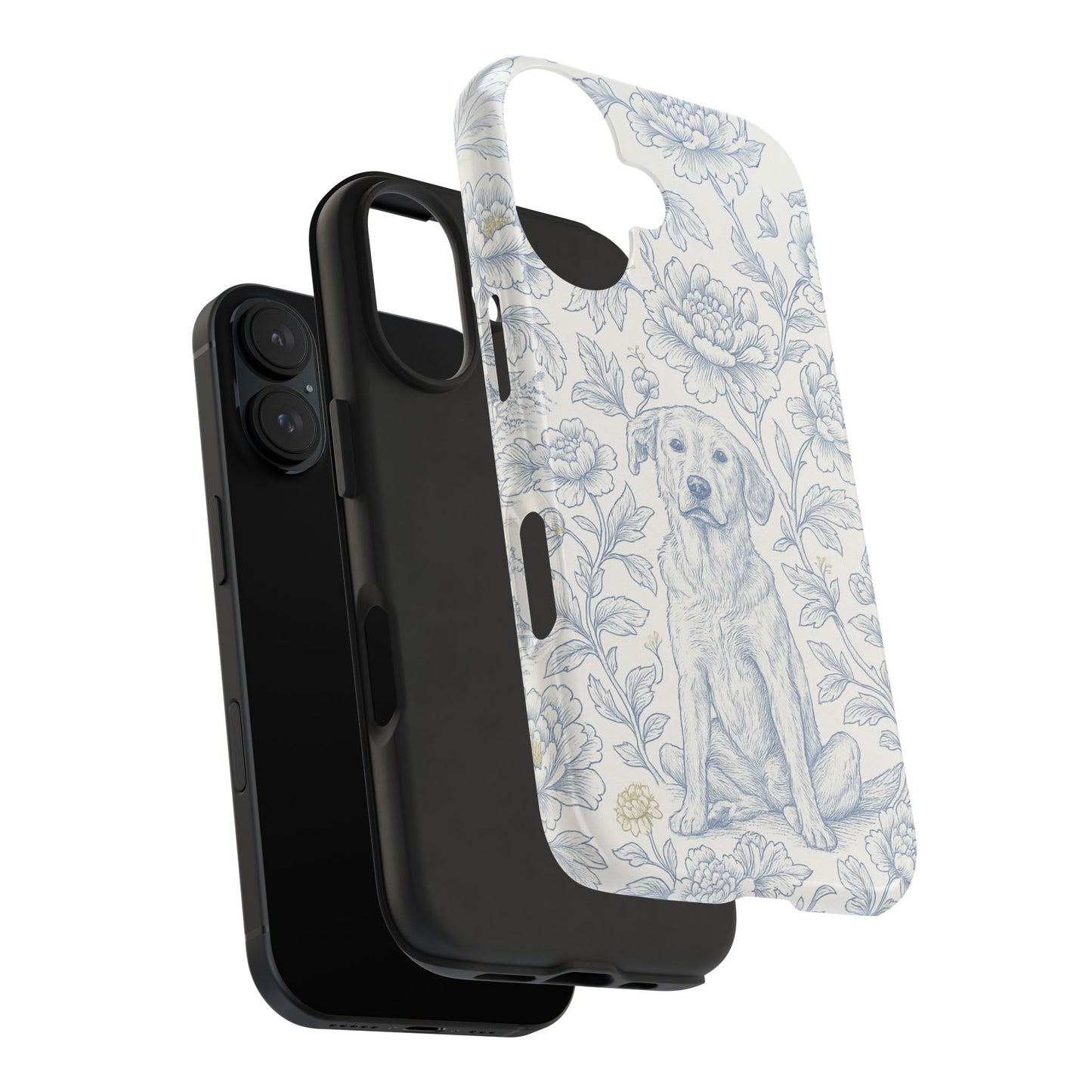 Phone Case - Custom Chinoiserie Dog Artwork in Blue and White