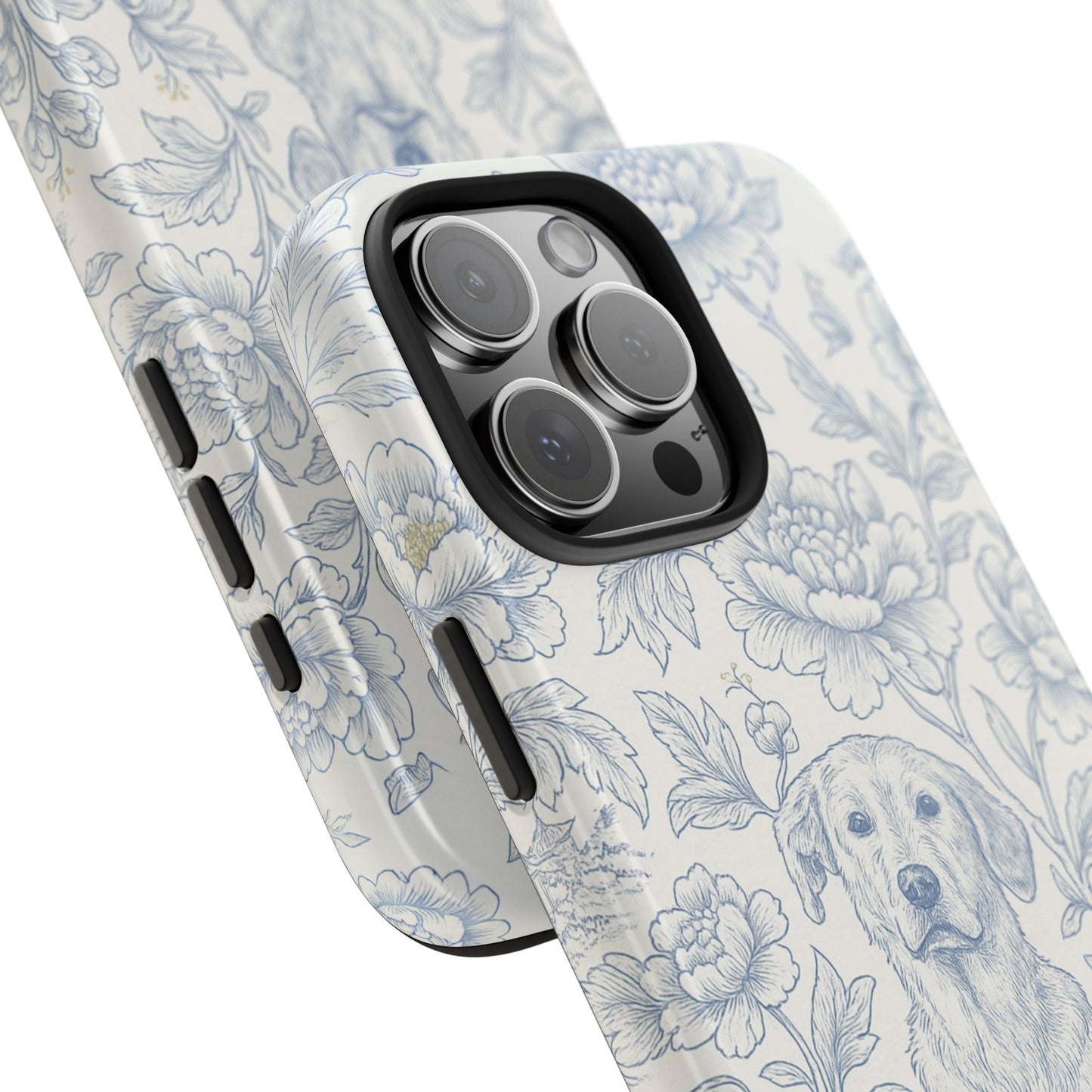Phone Case - Custom Chinoiserie Dog Artwork in Blue and White
