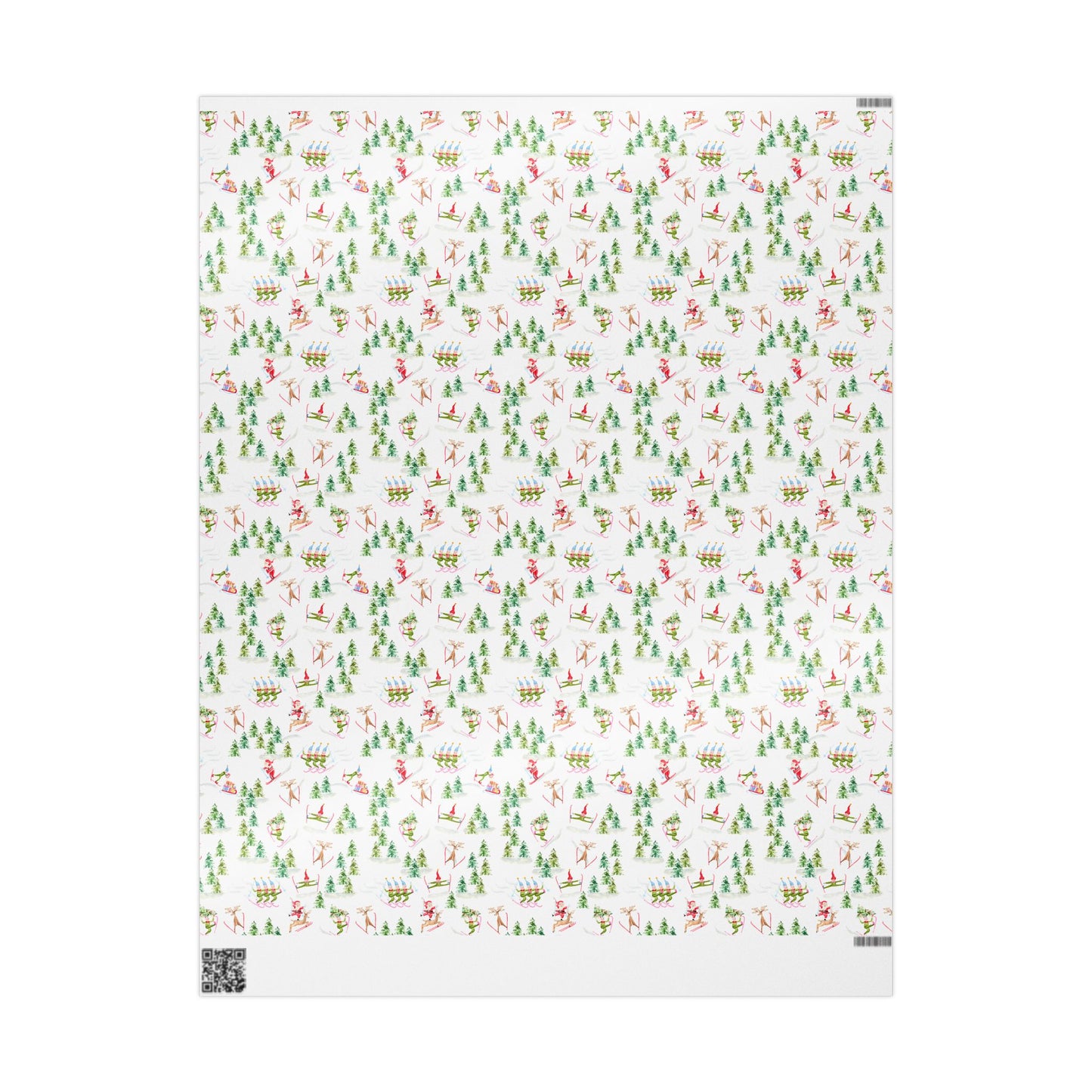 Christmas Wrapping Paper - Watercolor Santa's Chalet and Skiing Elves