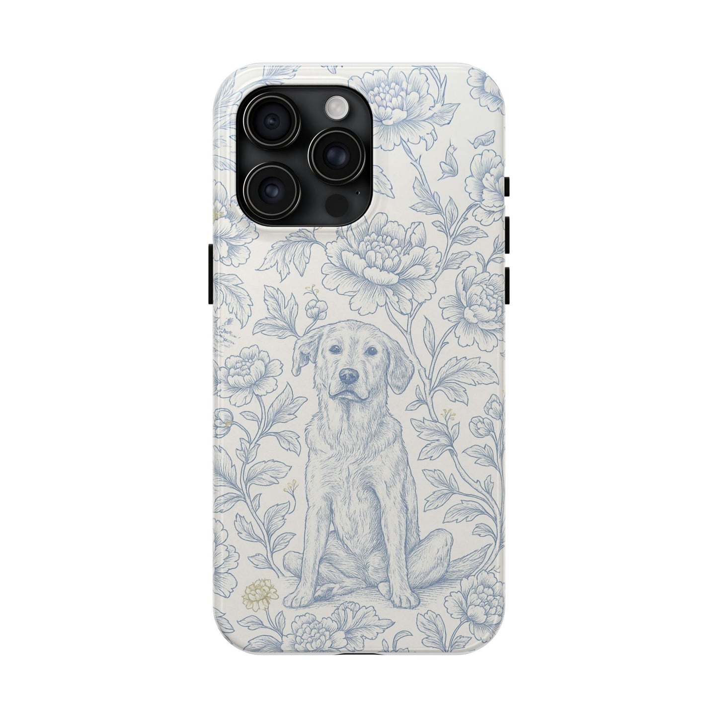 Phone Case - Custom Chinoiserie Dog Artwork in Blue and White