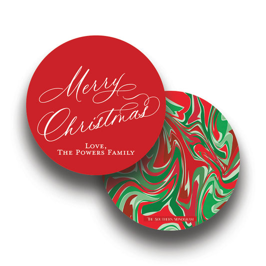 Christmas Cheer Marble Round Gift Tags