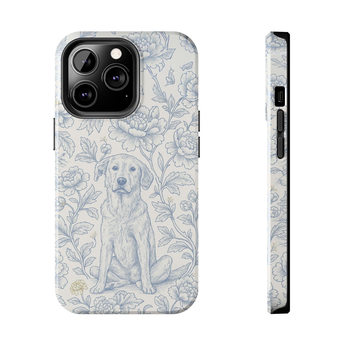 Phone Case - Custom Chinoiserie Dog Artwork in Blue and White
