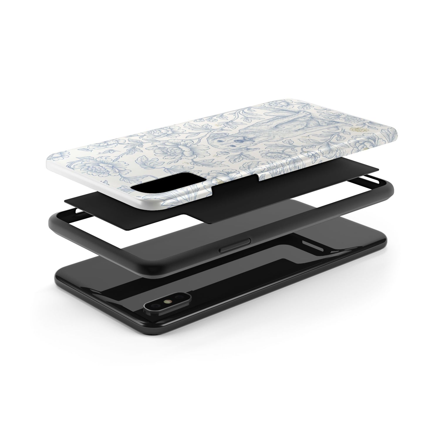 Phone Case - Custom Chinoiserie Dog Artwork in Blue and White