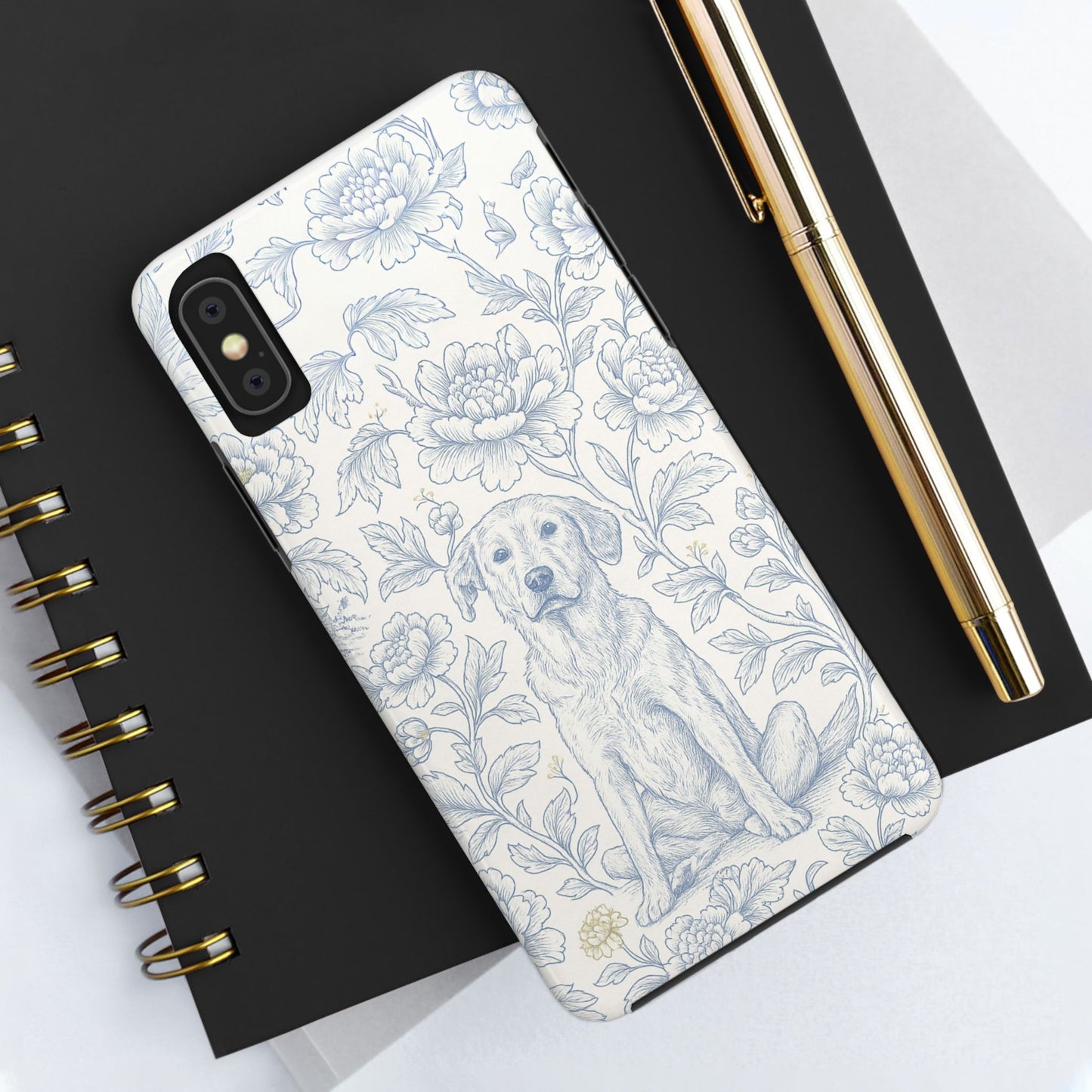 Phone Case - Custom Chinoiserie Dog Artwork in Blue and White