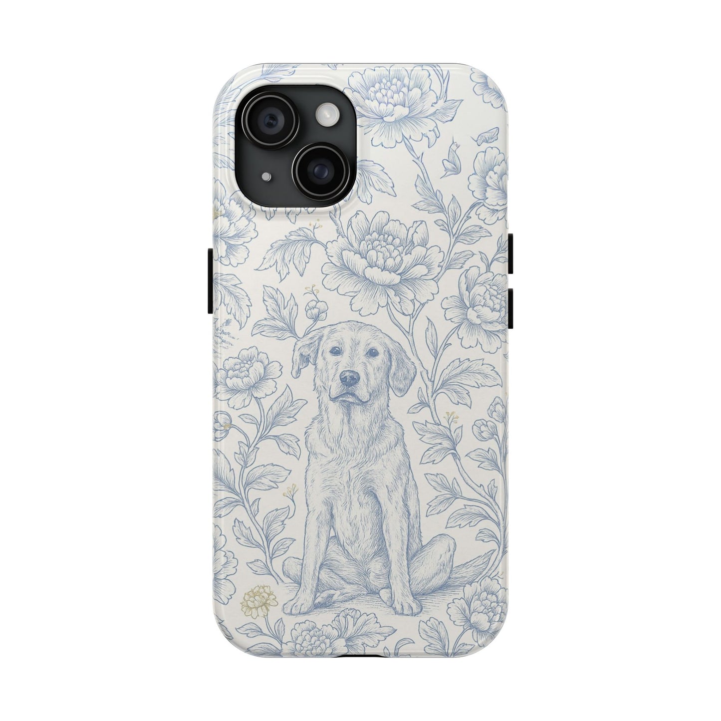 Phone Case - Custom Chinoiserie Dog Artwork in Blue and White