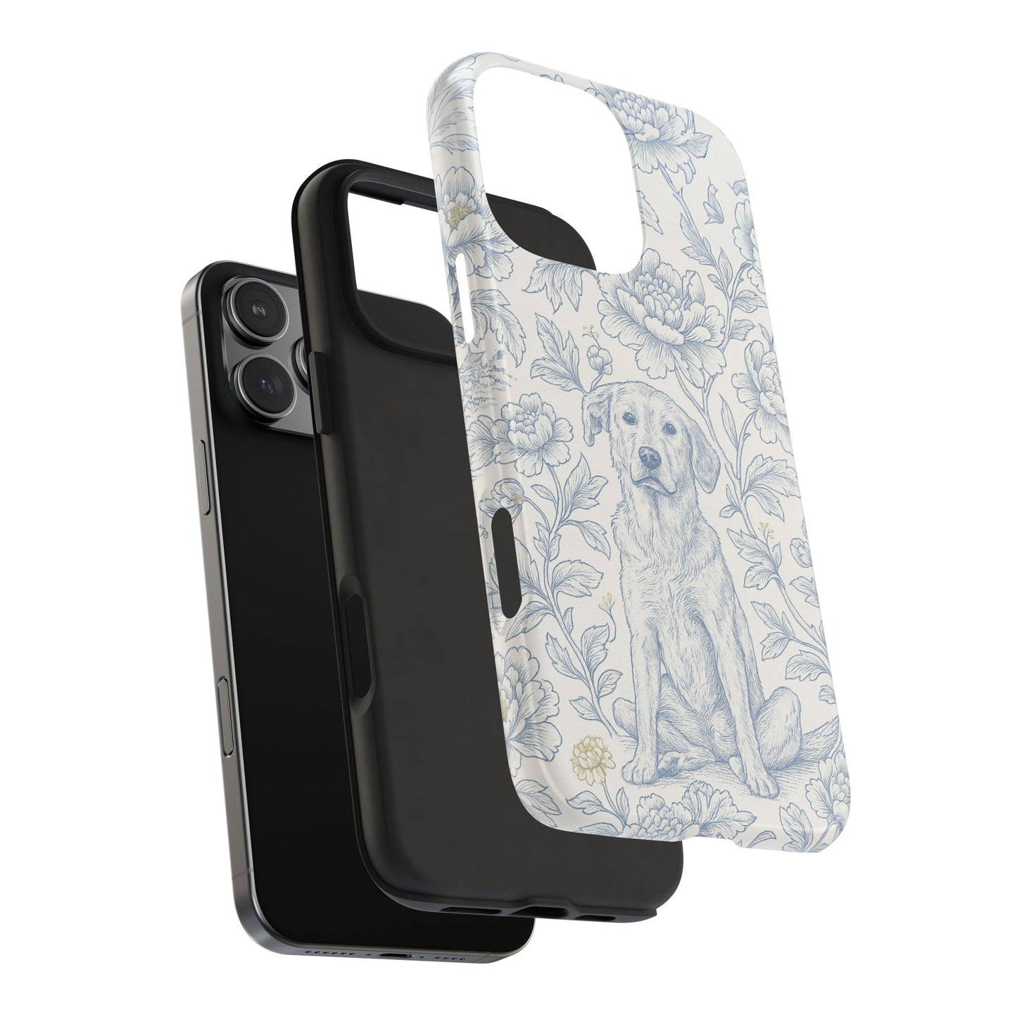Phone Case - Custom Chinoiserie Dog Artwork in Blue and White