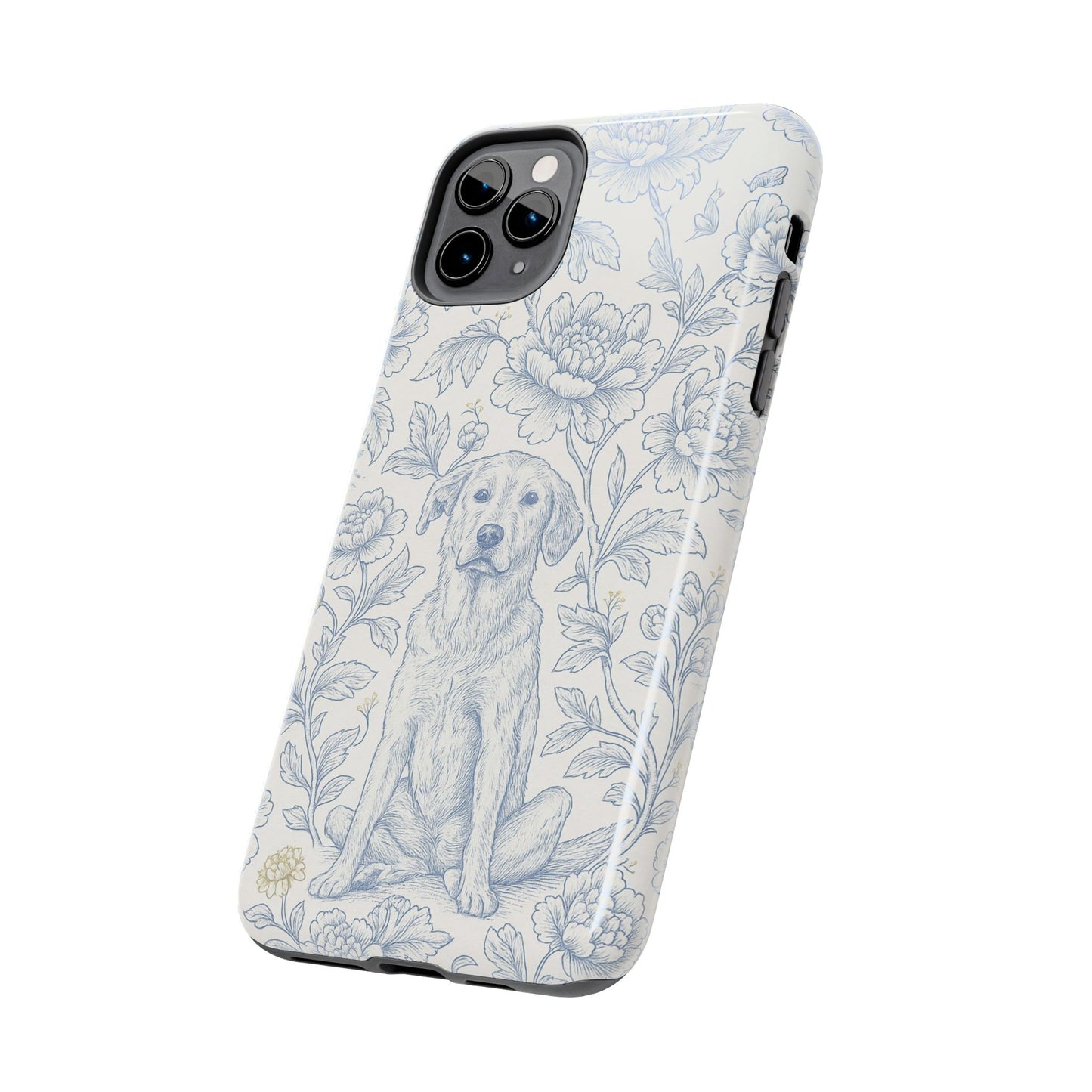 Phone Case - Custom Chinoiserie Dog Artwork in Blue and White