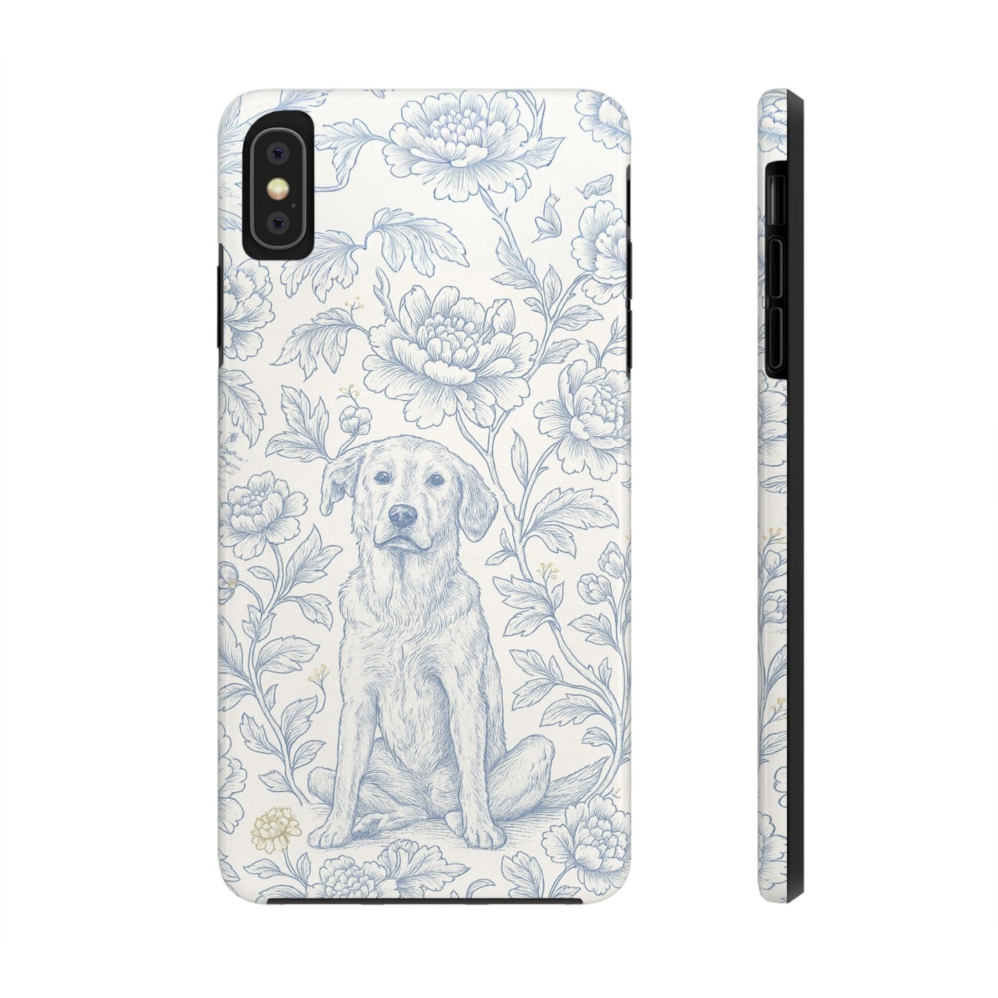Phone Case - Custom Chinoiserie Dog Artwork in Blue and White