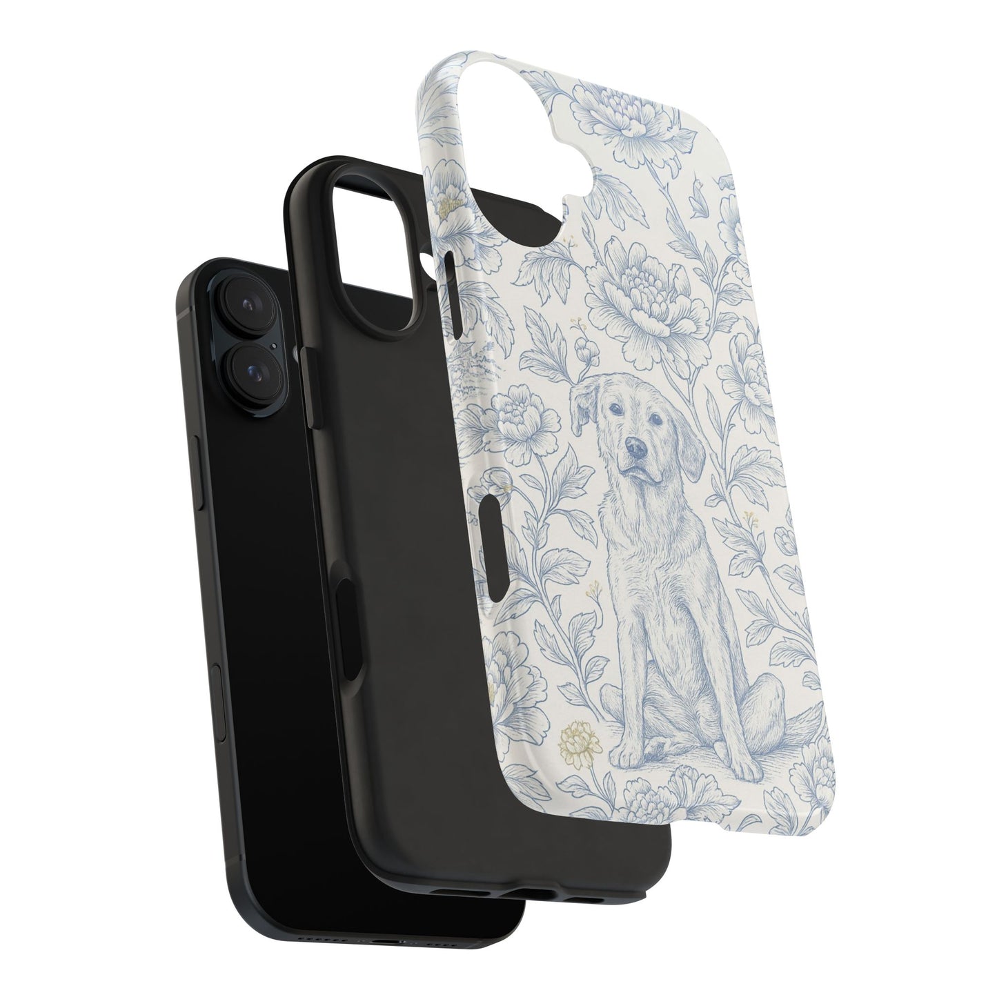 Phone Case - Custom Chinoiserie Dog Artwork in Blue and White