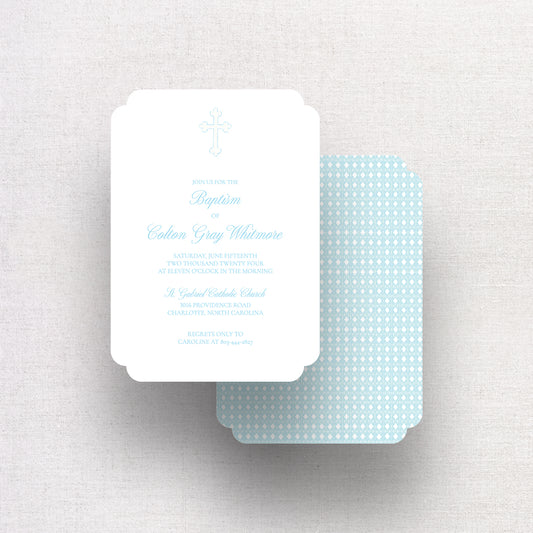 Watercolor Cross Baptism Invitation (Blue)